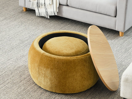 Round Storage Ottoman, 2 In 1 Function, End Table And Ottoman