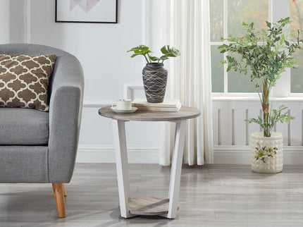 Elysian - Contemporary Round End Table With Shelf - Gray