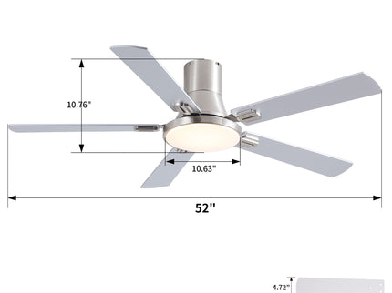 Flush Mount Ceiling Fans With LED Light And Remote Control, 5 Blades