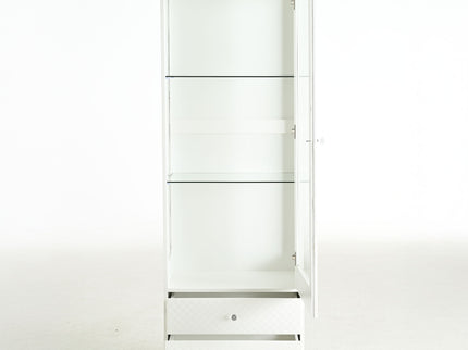 Modern Upholstered Glass Display Cabinet With Adjustable LED Light - White