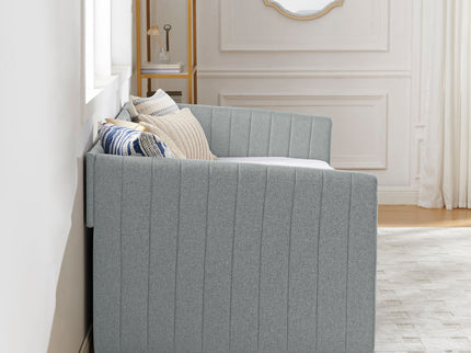 Upholstered Daybed With Trundle With Vertical Stripes
