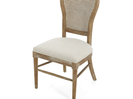Classic Retro Dining Chair (Set of 2) With Rattan Backrest - Dark Brown / Beige