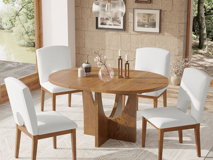 Topmax - 5 Piece Modern Extendable Round Dining Table Set With Removable Leaf For Small Places