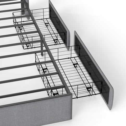 King Upholstered Bed Frame With 4 Storage Drawers, RGB LED Lights & USB / Type-C Charging Station, No Box Spring Needed - Gray