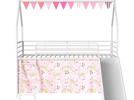 Jack - House Loft Bed With Slide And Curtain Set
