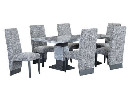 Michelle - Dining Table With Double Pedestal Marble Detailing - Gray