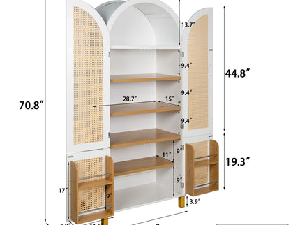 Tall Arched Cabinet With Rattan Doors & Adjustable Shelves