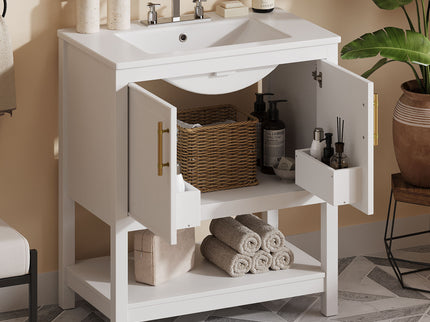 Elegant Bathroom Vanity With Ceramic Sink And Versatile Storage
