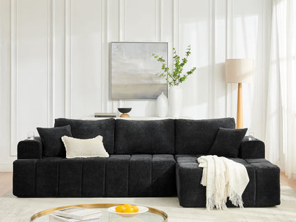 L - Shaped Sectional Sofa With Cup Holders & Side Pockets