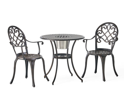 3 Piece Outdoor Aluminium Cast Bistro Set With Ice Bucket - Copper
