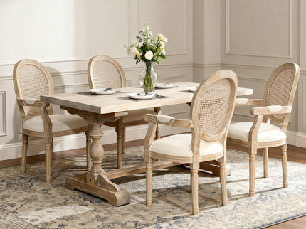 French Vintage Upholstered Fabric Dining Armchair (Set of 2) - Beige