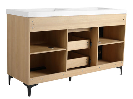 Original 60" Freestanding Bathroom Vanity With Double Resin Sink Plywood Soft Closing Doors & Drawers - Oak