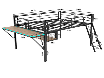 Loft Bed With Built In Desk, LED Light Strip