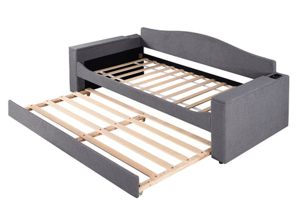 Upholstered Daybed With Storage Armrests, Trundle And Latest Integrated tooth Audio System