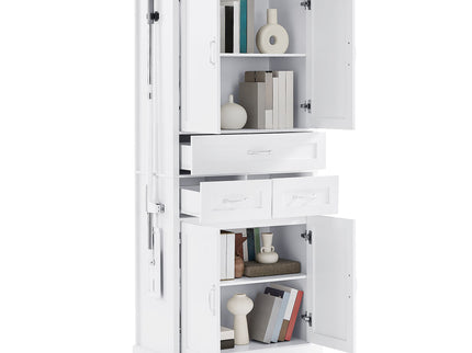 Tall Bathroom Storage Cabinet With 4 Doors 3 Drawers Adjustable Shelves - White