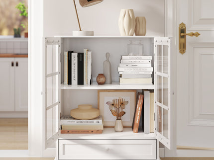 Minimalist Buffet Cabinet With Double Glass Doors And Drawer