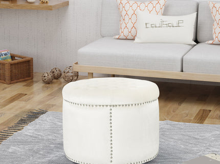 Elegant Round Ottoman Footstool With Studded Rim