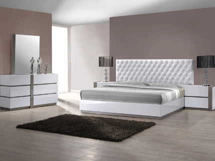 Nightstand Bedside Table With 2 Drawer For Bedroom - White / Silver