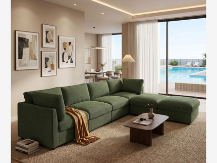 Reversible Modular Sectional With Custom Configuration And Premium Upholstery - Dark Green