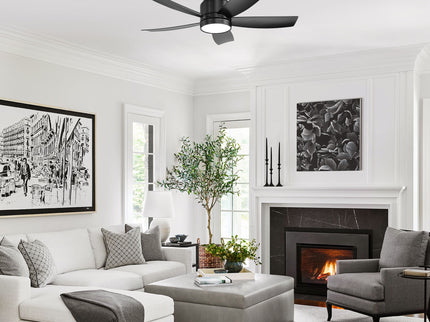 Flush Mount Ceiling Fan With LED Light 22W And Remote Control Blades For Indoor Use - Black
