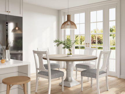 Tannen - Round 5 Piece Dining Table (Set of 5) - White And Gray