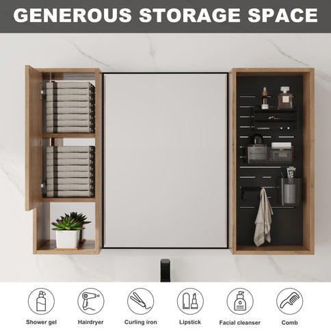 41.3" Wall Mounted Cabinet With Storage, Medicine Cabinet With Door And Adjustable Shelves - Imitative Oak