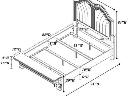 3 Piece Bedroom Set With Elegant Bed, 2 Nightstands