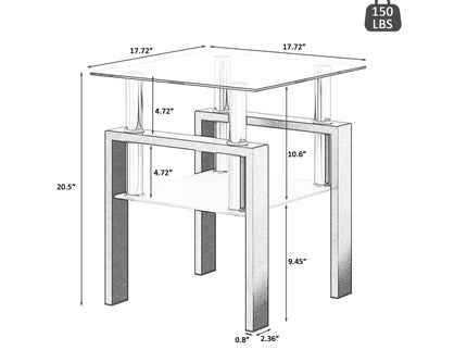 Modern Tempered Glass Tea Table, End Square Table For Living Room