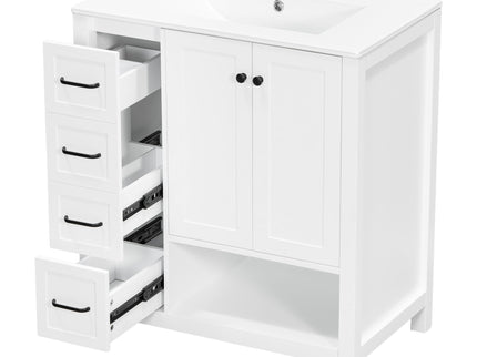 Bathroom Vanity With Sink Top, Bathroom Vanity Cabinet With 2 Doors And 2 Drawers, Open Shelf