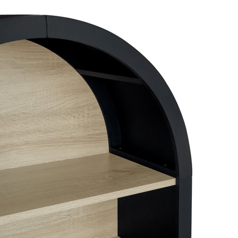 Modern Ached Bookshelf, 4 Layer Bookcase, Arched Display Cabinet Storage Shelves For Living Room, Bed Room, Study - Black / Natural