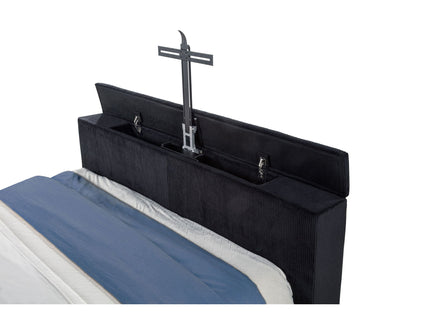 Judah - Eastern King Wingback TV Bed With Motorized Lift And Flame Visualizer - Black