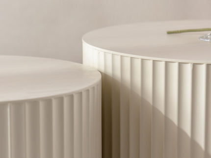 Drum Nesting Coffee Table With Wave Stripe Design For Living Room (Set of 2) - Beige / White