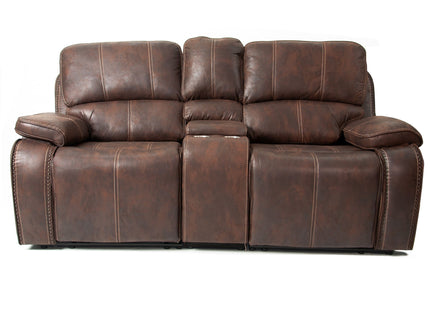 Power Reclining Loveseat With USB Port Leather Upholstered, Built In Cup Holder - Chocolate