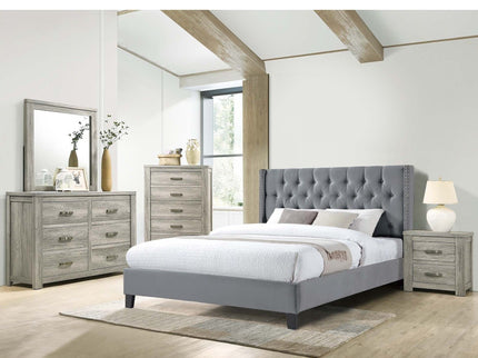 Modern Diamond Tufted Headboard Bed With Nailhead Trim