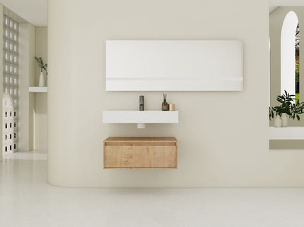 Wall Mounted Bathroom Vanity With Resin Sink And Soft Close Drawer In Imitative - Imitative Oak