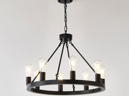 6 Light (No Bulbs) Wagon Wheel Chandelier Farmhouse Modern Small Round Chandelier For Living Room Kitchen Island Foyer Hallway Entryway Bedroom Dining Room Light Fixture Ceiling Hanging - Matte Black