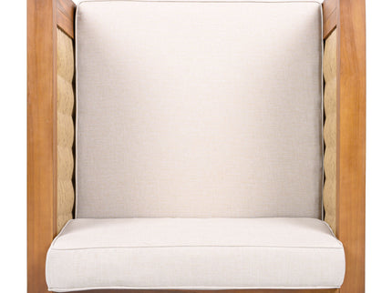 Outdoor Club Chair With Rope Arm And Cushions - Beige / Teak