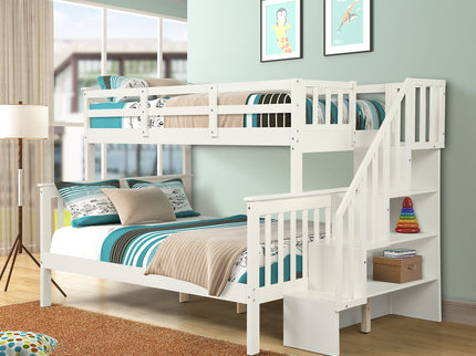Stairway Bunk Bed With Storage And Guard Rail For Bedroom