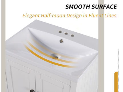 Modern Sleek Bathroom Vanity Elegant Ceramic Sink With Solid Wood Frame Open Style Shelf - White