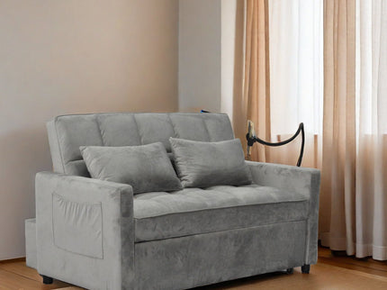 3 In 1 Convertible Sleeper Sofa Bed, Modern Fabric Futon Sofa Couch Pullout Bed, Adjustable Backrest With Three USB Ports, Two Side Pockets, Two Cup Holders And Swivel Phone Holder
