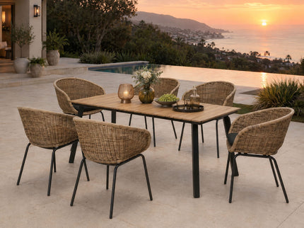 7 Piece Outdoor Patio Dining Set For 6, Conversation Set With Table & 6 Armchairs - Purple Pink Flower / Yellow
