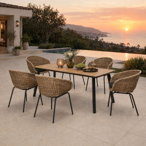 7 Piece Outdoor Patio Dining Set For 6, Conversation Set With Table & 6 Armchairs - Purple Pink Flower / Yellow