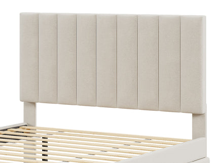 Upholstered Platform Bed With Twin Size Trundle And 3 Drawers