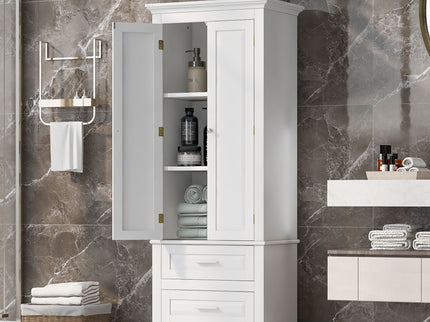 Tall Storage Cabinet With 2 Drawers For Bathroom