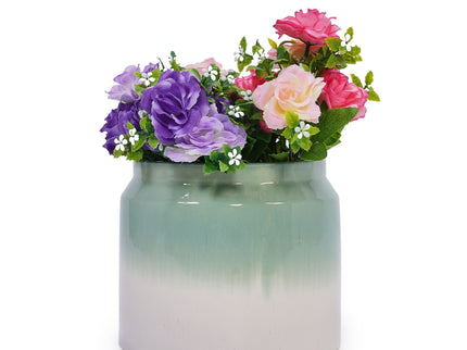 Gradient Flowerpot (Set of 2), Planter For Patio, Garden, Windowsill - White / Green
