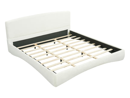 King Curved Upholstered Bed With Smart Ambient Lighting - Cream