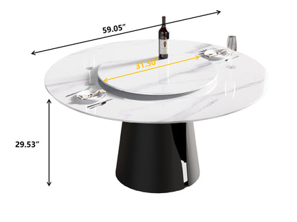 Modern Artificial Stone Round Carbon Steel Base Dining Table, Can Accommodate 6 People, Artificial Stone Turntable
