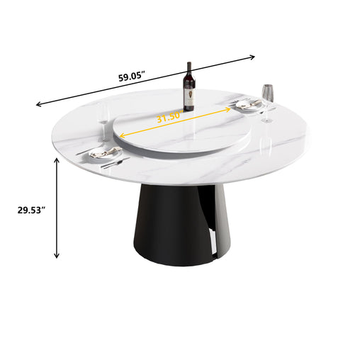Modern Artificial Stone Round Carbon Steel Base Dining Table, Can Accommodate 6 People, Artificial Stone Turntable