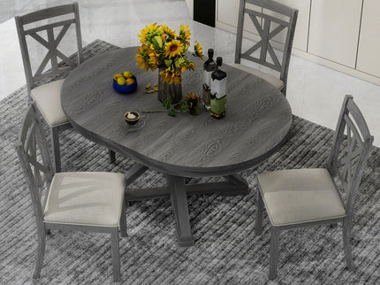 Dining Set With Extendable Round Table And 4 Upholstered Chairs