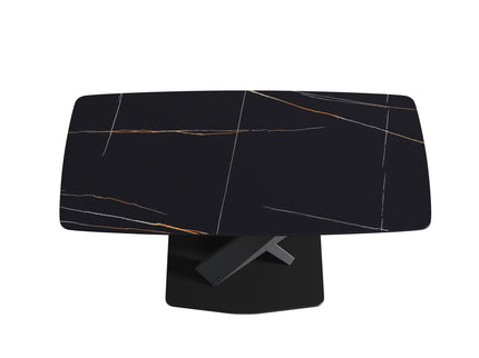 63" Artificial Stone Black Curved Black Metal Leg Dining Table - Black
